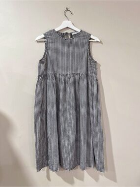 Toit Volant XS Black White Gingham Cotton Midi Dress Cottagecore Minimalist